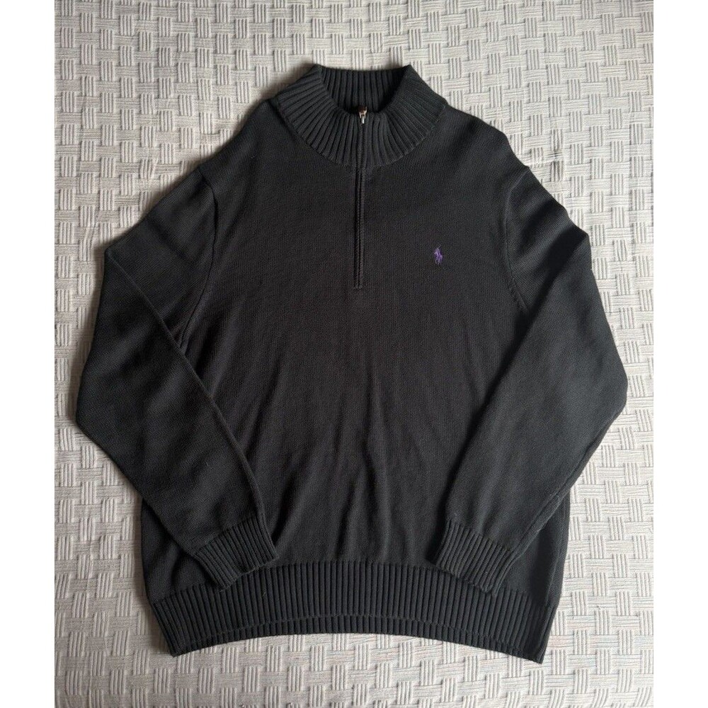 Polo Ralph Lauren solid black knit 1/4 zip mock neck pullover sweater men's 2XL